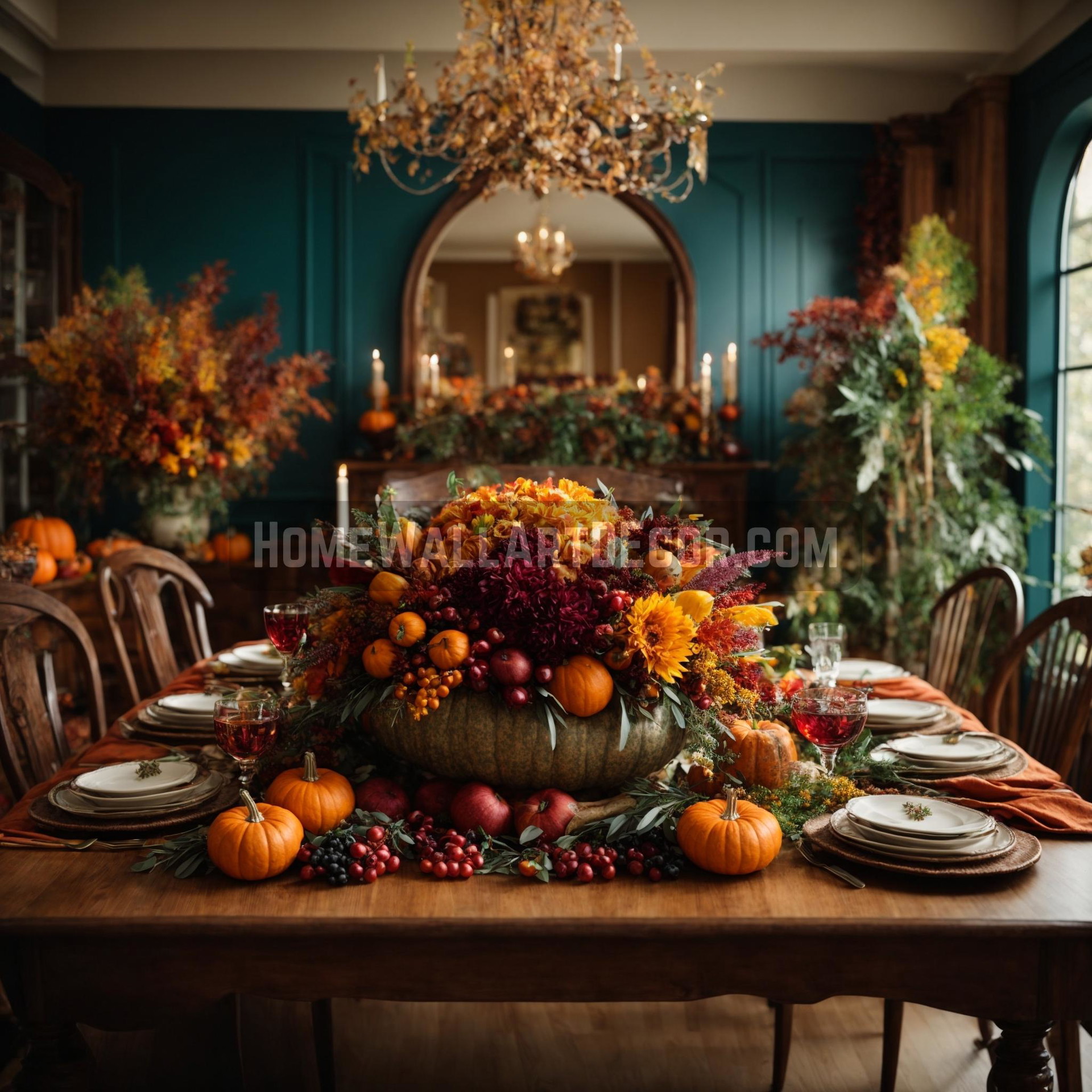 Autumn's Feast: Thanksgiving Dining Room in Full Splendor