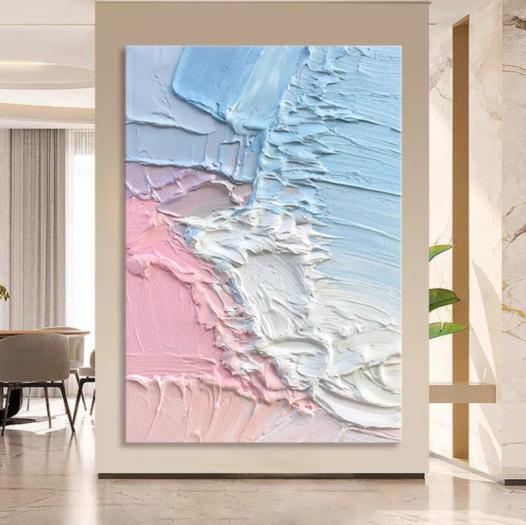 Pink and Blue Textured Painting Home Wall Art Decor