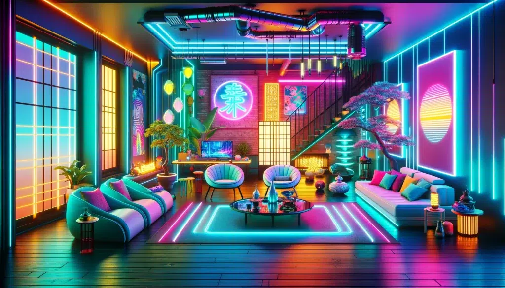 Colorful Cyberpunk Living Room Interior Design Idea