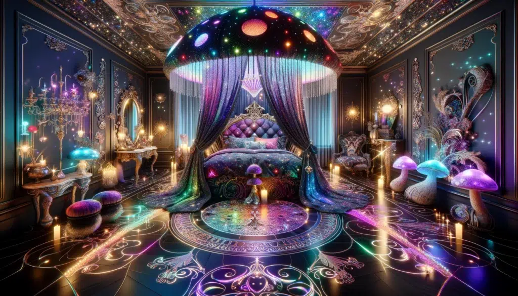 Enchanted Whimsigoth Fantasy Mushroom Bedroom: A Stardusted Sanctuary
