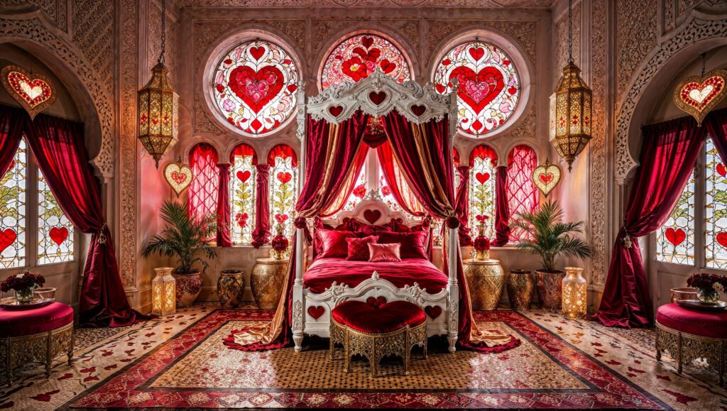 Moroccan Bedroom Featuring Stained Glass for Romance and Valentines Day (4)