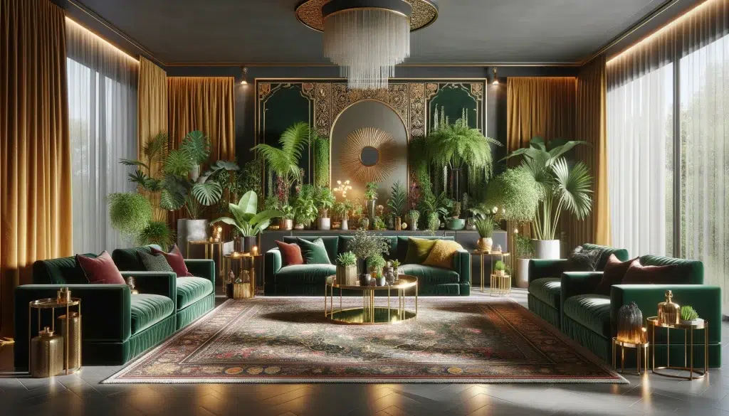 Dark Green Plant themed Persian living room