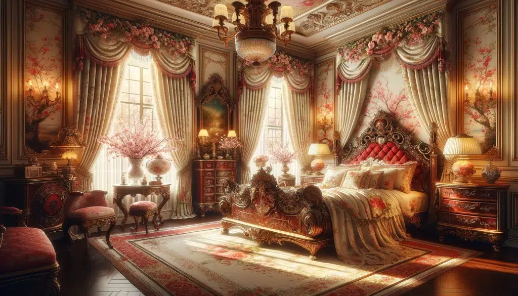 Beautiful Cherry Blossom Vintage Feminine Bedroom Interior Design Idea