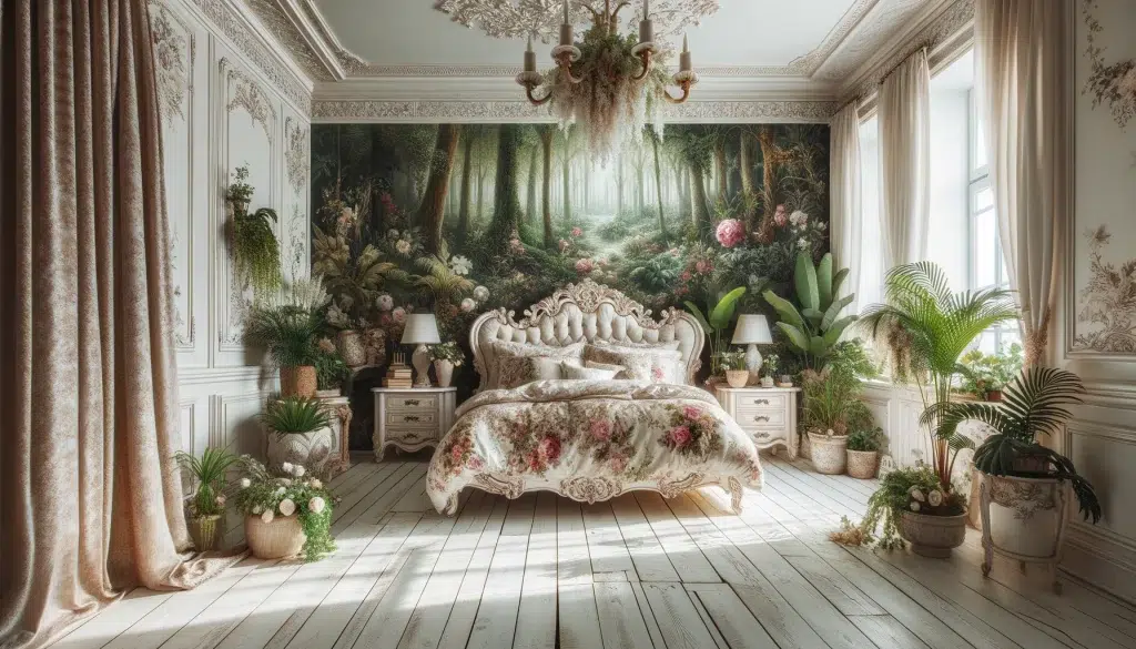 Forest themed Vintage Feminine Bedroom Interior Design Idea
