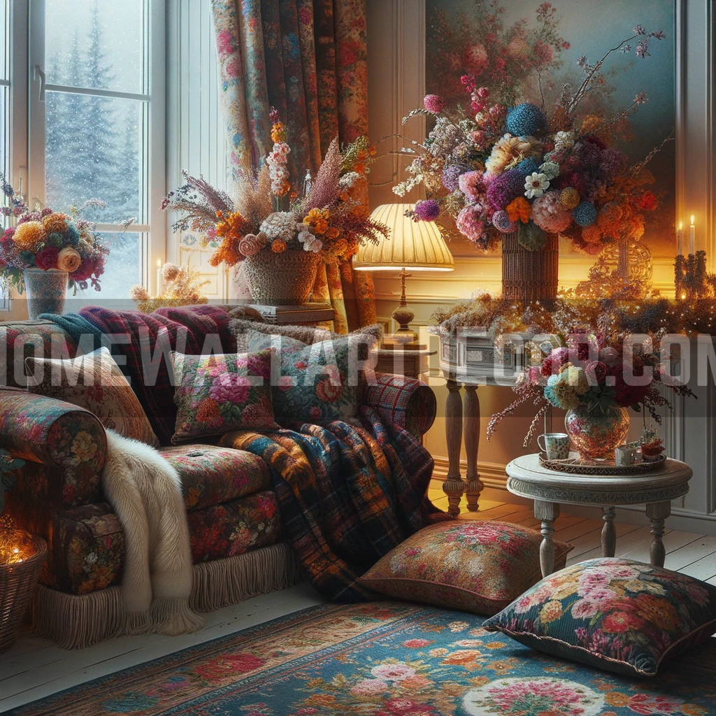 Dream Opulent Winter Themed Living room featuring Winter Wall Art