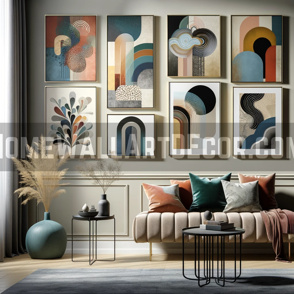 Beautiful living room featuring abstract wall art