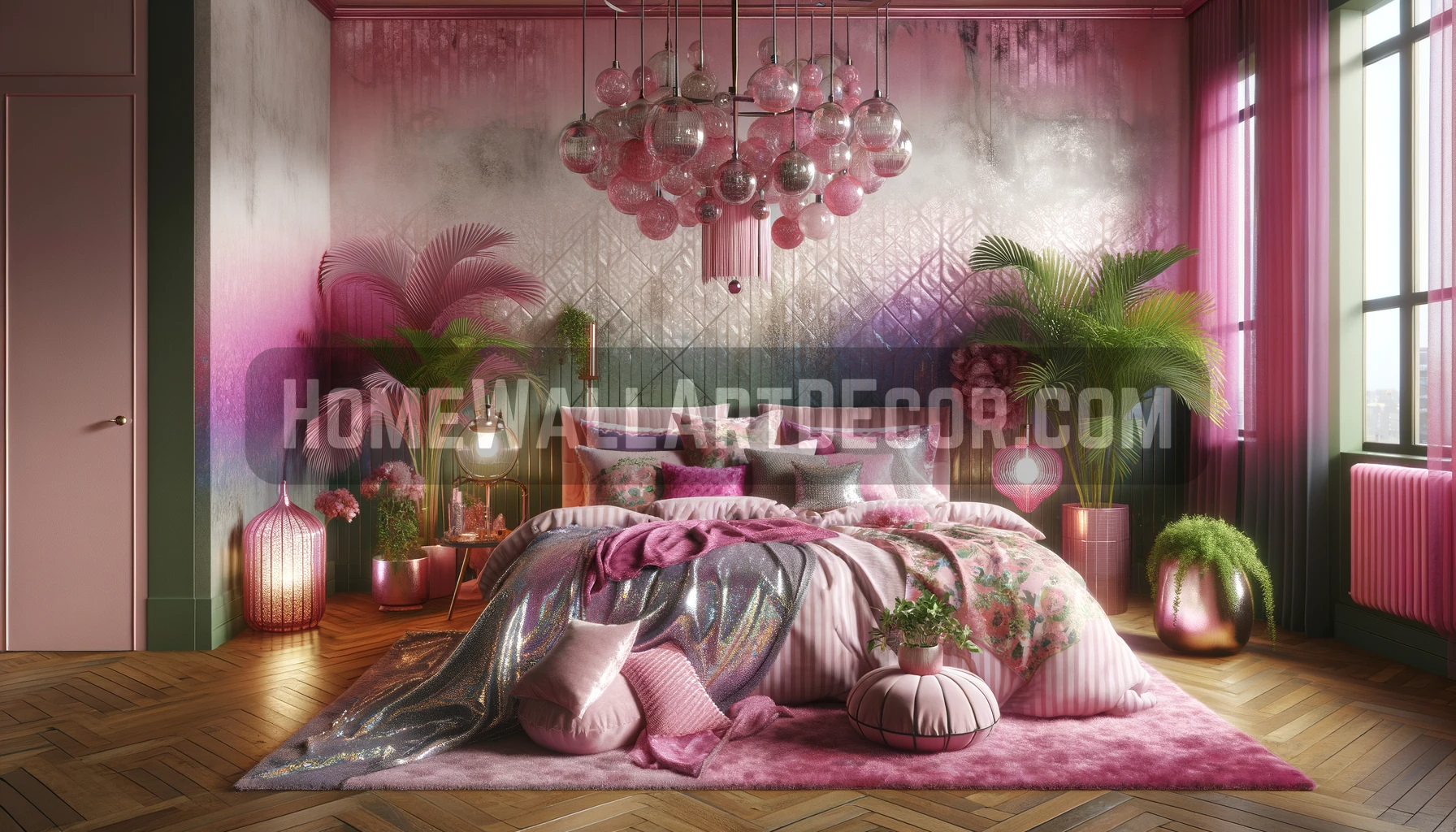 Enchanting Pink Bedroom Featuring Pink Painted Wall art