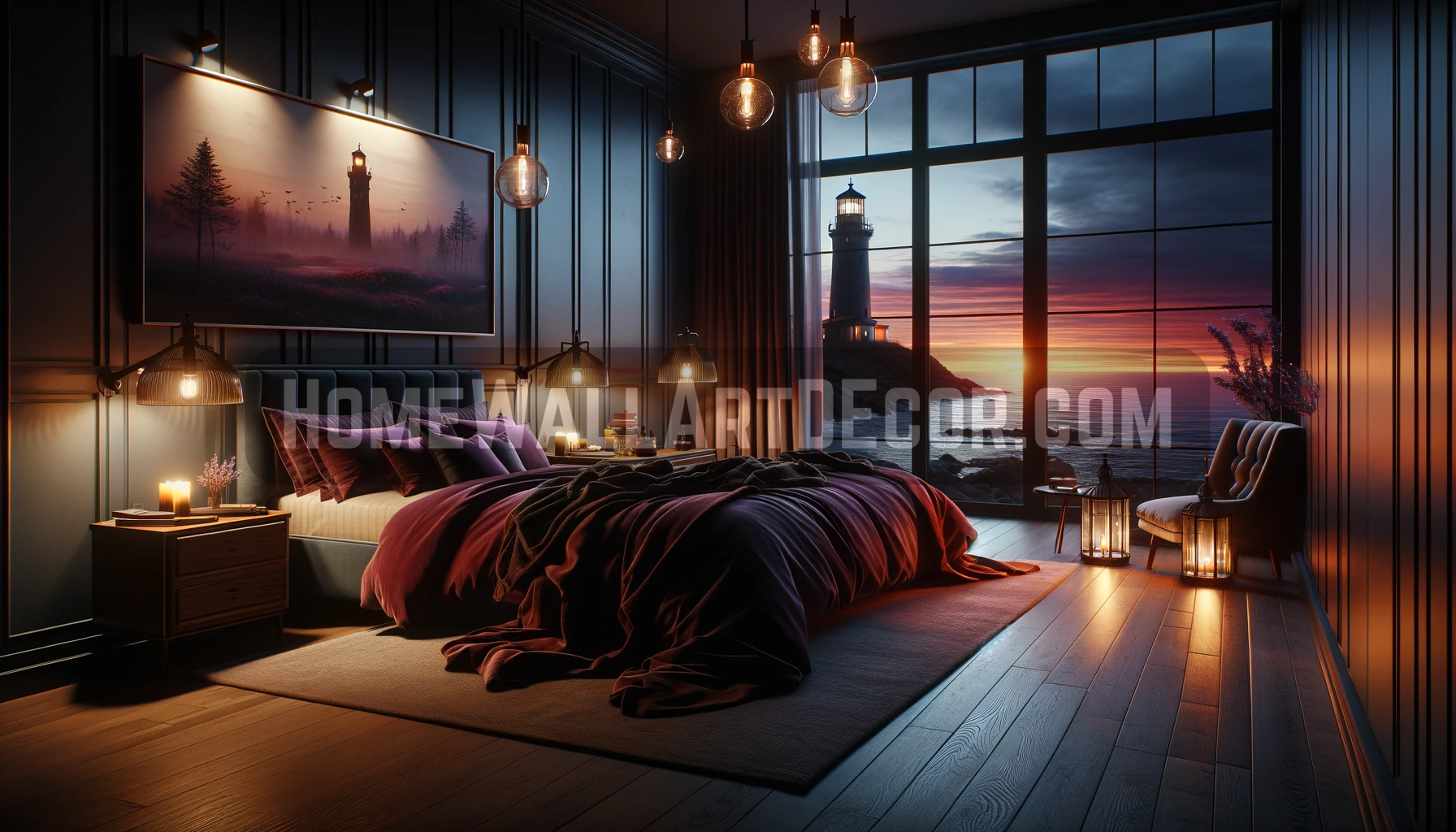 Lighthouse Coastal Bedroom featuring Lighthouse Wall Art