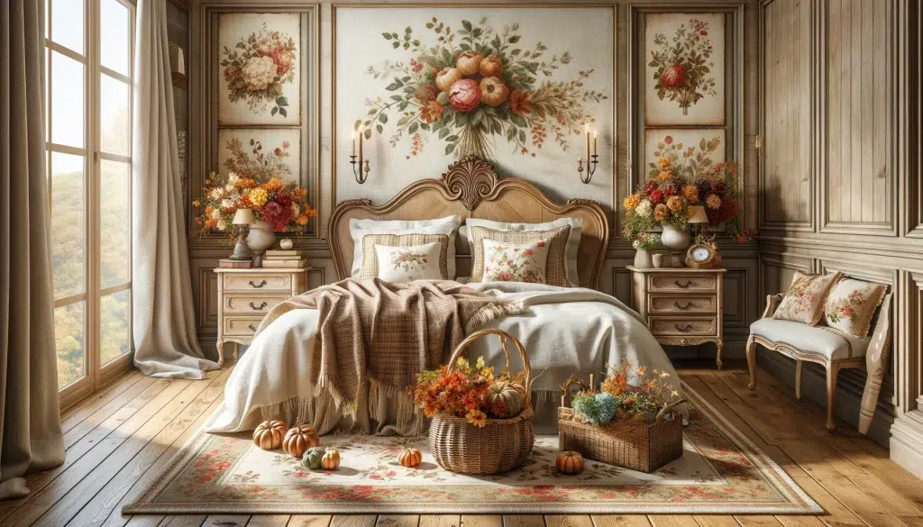 Shabby chic floral fall Interior design ideas featuring floral fall wall art
