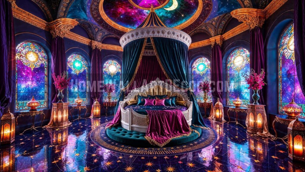 Dreamy-UFO-Enchanting-Fantasy-Bedroom-featuring-Stained-Glass-and-a-Futuristic-Morrocan-inspired-Theme-scaled