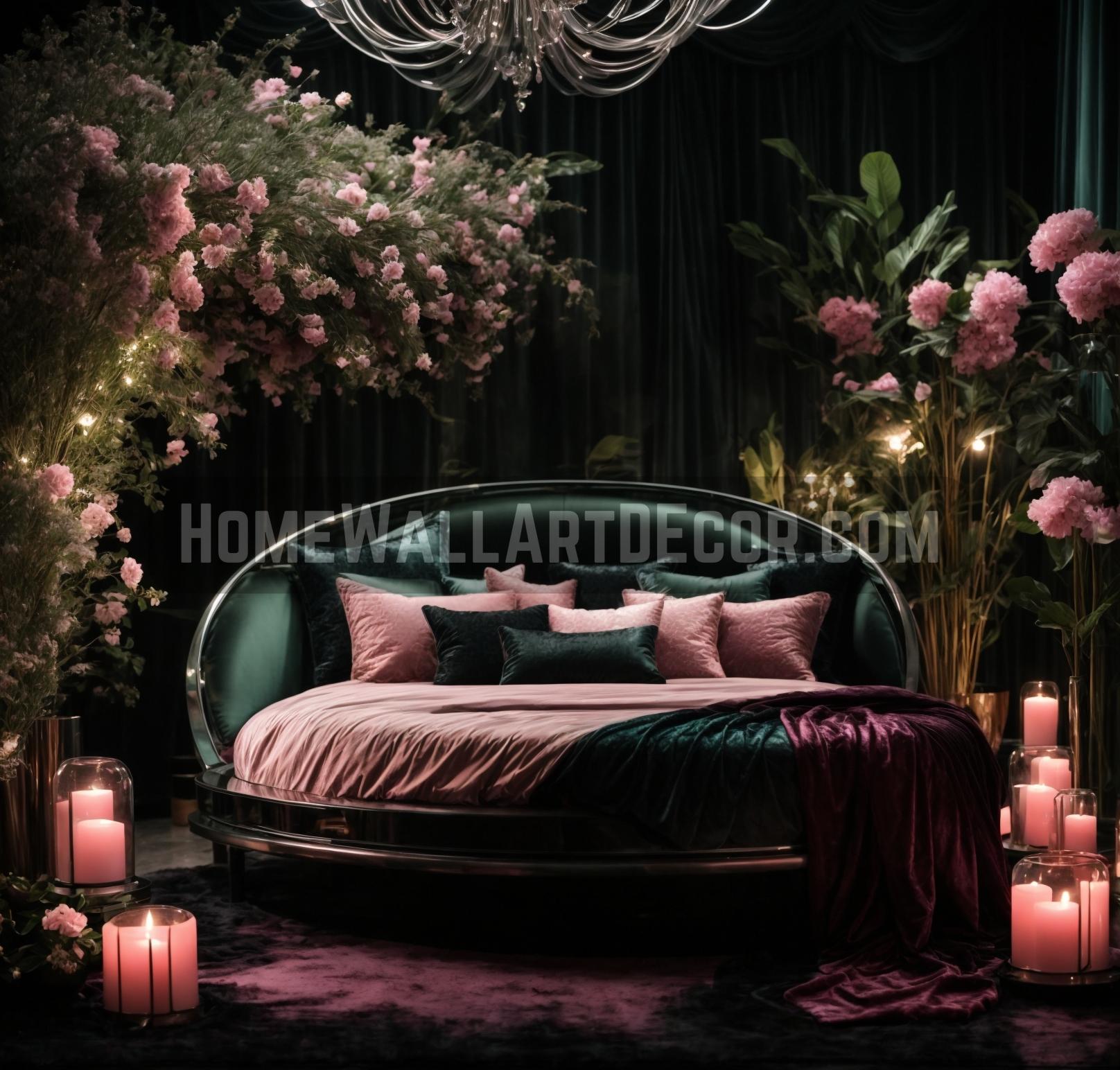 Dark Floral Round Bed in a Luxurious Dreamy Bedroom