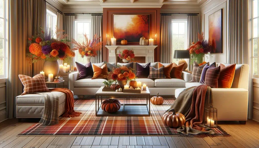 Lavish Pumpkin themed Fall Living Room featuring warm colors