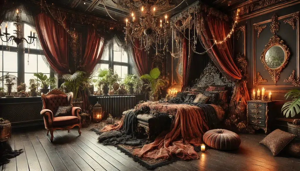 Whimsigoth Cottage Bedroom Interior Design: Merging Whimsy and Gothic Elegance