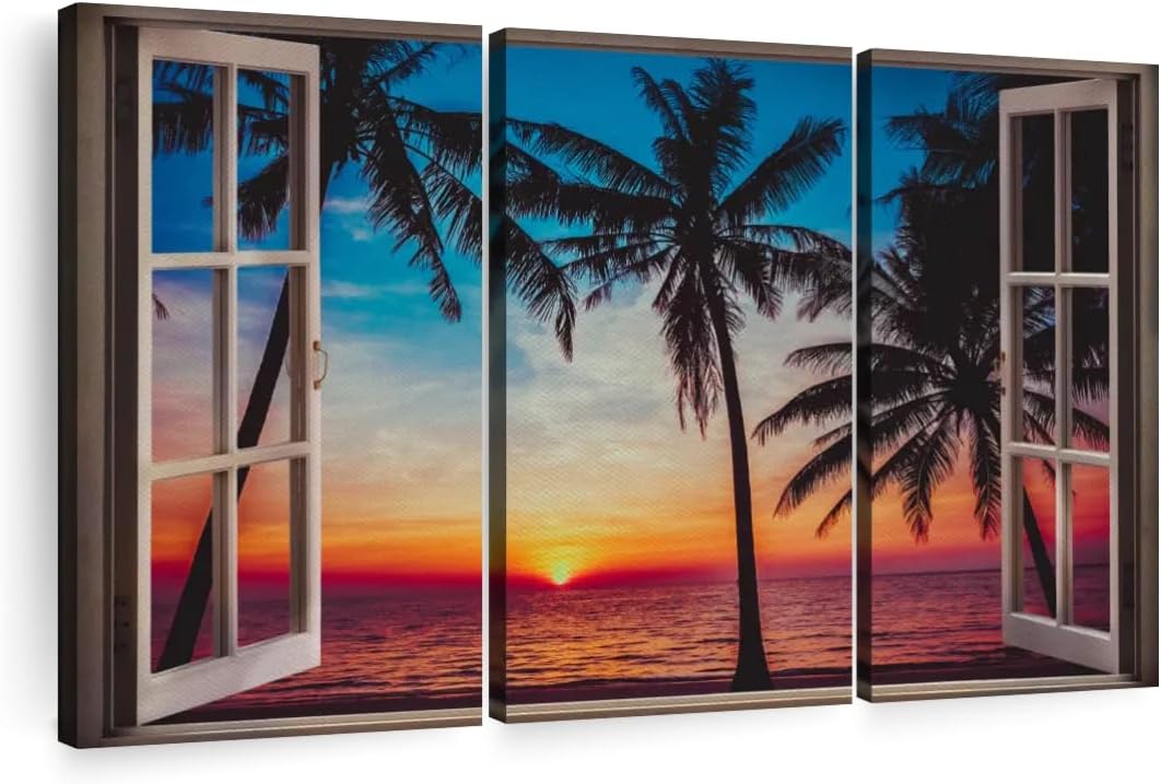 Window To Colorful Beach Wall Decor - Dreamy Seascape Wall Art