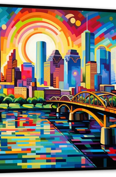 Houston wall art - Colorful Houston Cityscape Wall Decor