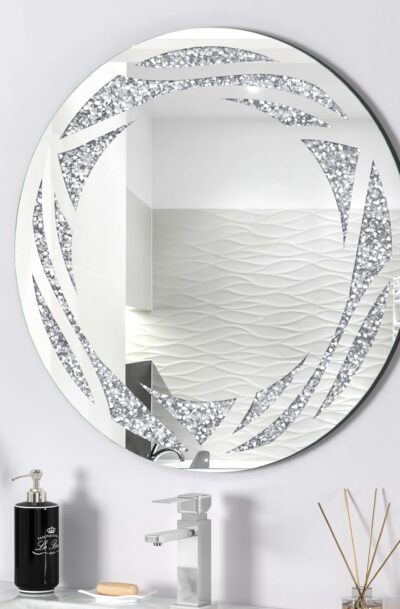 Crystal Crush - Diamond Round Silver Mirror Wall Art