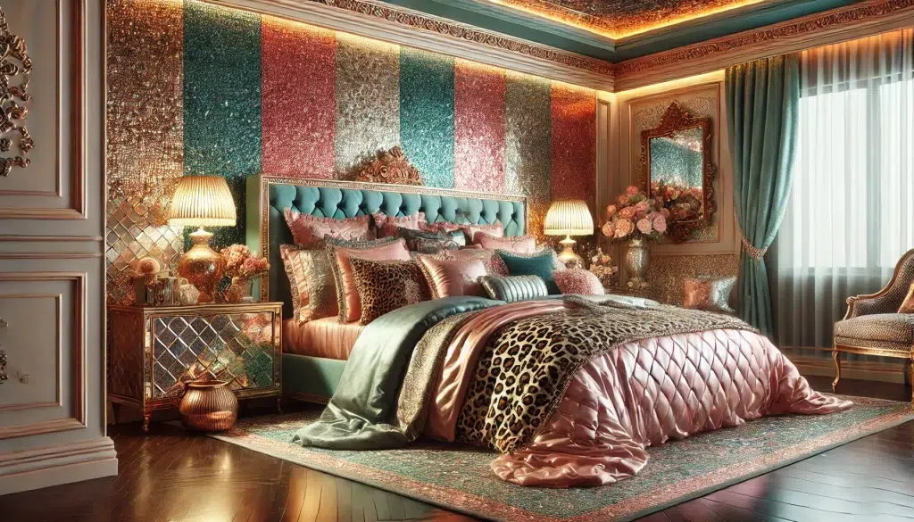 Glam metallic Leopard Print Bedroom Interior Design Idea: Animal Print Wall Art