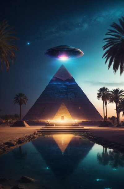 Hypnotic UFO Wall Art - Mystical Pyramid Nightscape by Pamela Arsena