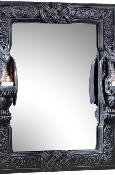 Design Toscano Thorne Twin Sentinel Dragons Gothic Wall Mirror Sculpture with Candle Holder