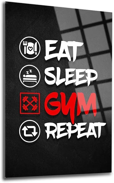Eat Sleep Gym Repeat - Gym Wall Art, Tempered Glass Wall Art
