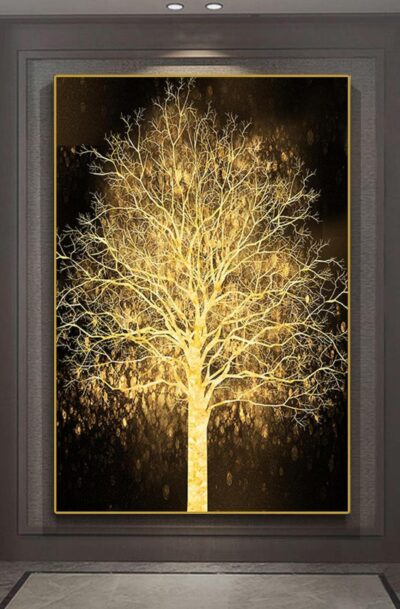 Golden Luxury Tree Art Wall Art: Elegant Plant Wall Decor