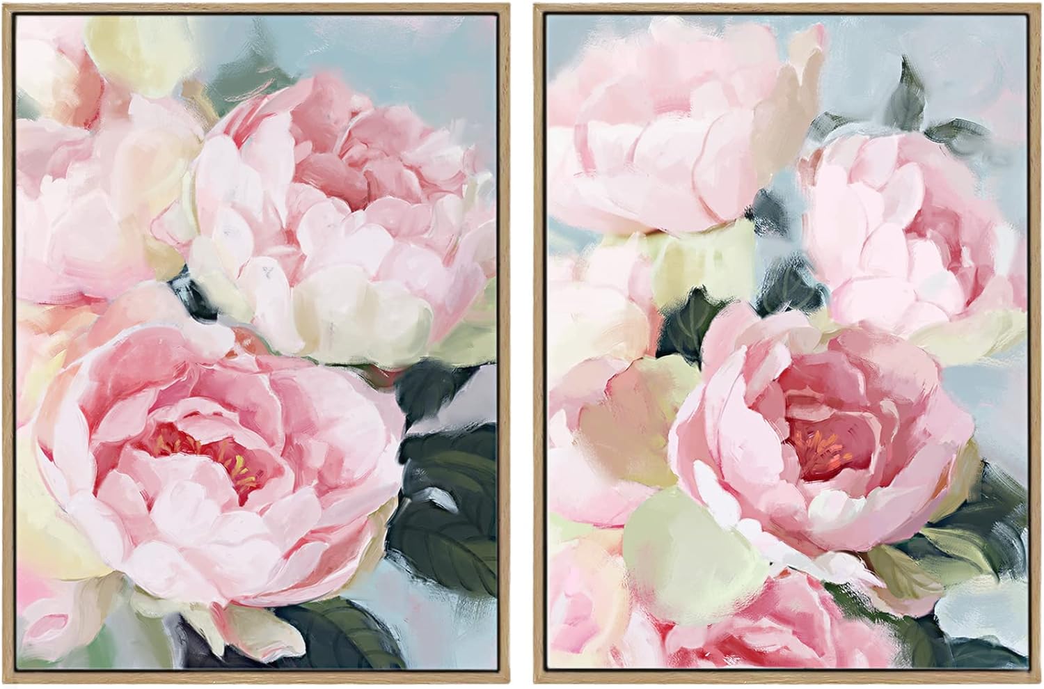 Pink Floral Wall Art Set Pink Flower Wall Decor Pastel Peony