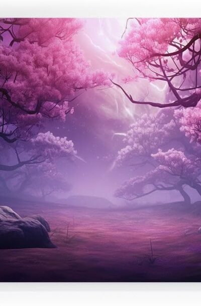 Mystical Purple Wall Art: Enchanted Twilight Against Purple Veil.