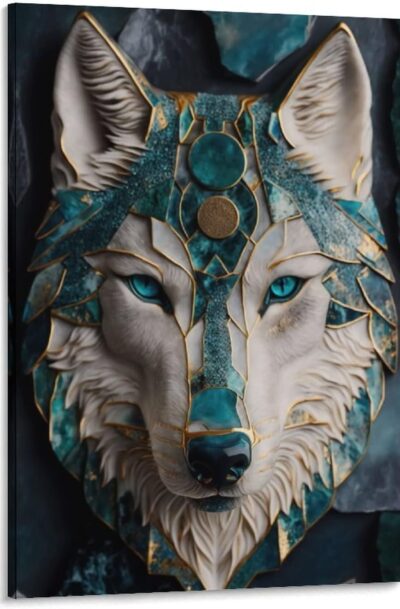 Abstract Wolf Kintsugi Wall Art - Intriguing Wolf Wall Decorations