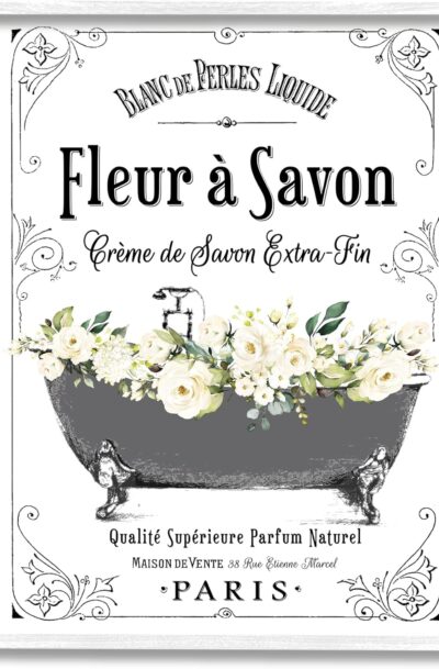 Charming Fleur a Savon Vintage Parisian Bathroom Floral Wall Art