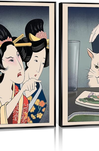 Cute Funny Japanese Cat Wall Art Set