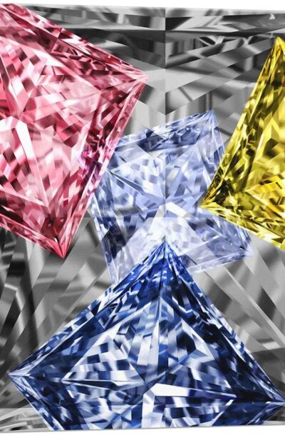 Gray Yellow Purple Pink Hypnotic Jewel Princess Cut Diamond Wall Art