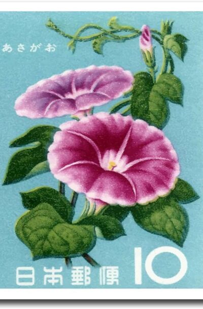 Dreamy 1961 Japan Morning Glorys Postage Stamp Wall Art