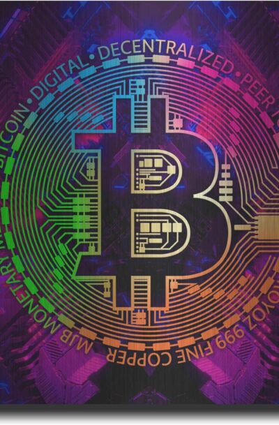 Captivating Rainbow Bitcoin Metal Wall Art by Cameron Gray
