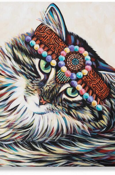 Hippie Cat Glass Wall Art by Carolee Vitaletti