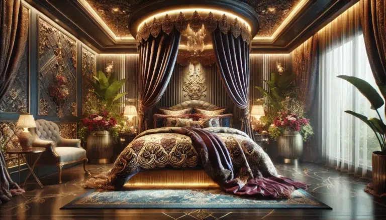 Lavish Black Gold Glam Bedroom Interior design IDea