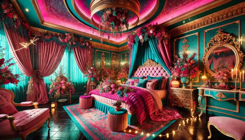 Glam Teal and Fuchsia Glamorous Bedroom 