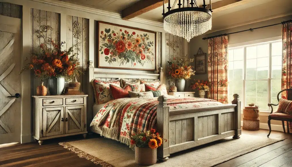 Gorgeous Fall Farmhouse Interior Design Idea: Cozy Autumn Bedroom Interior Decoration Idea for Fall
