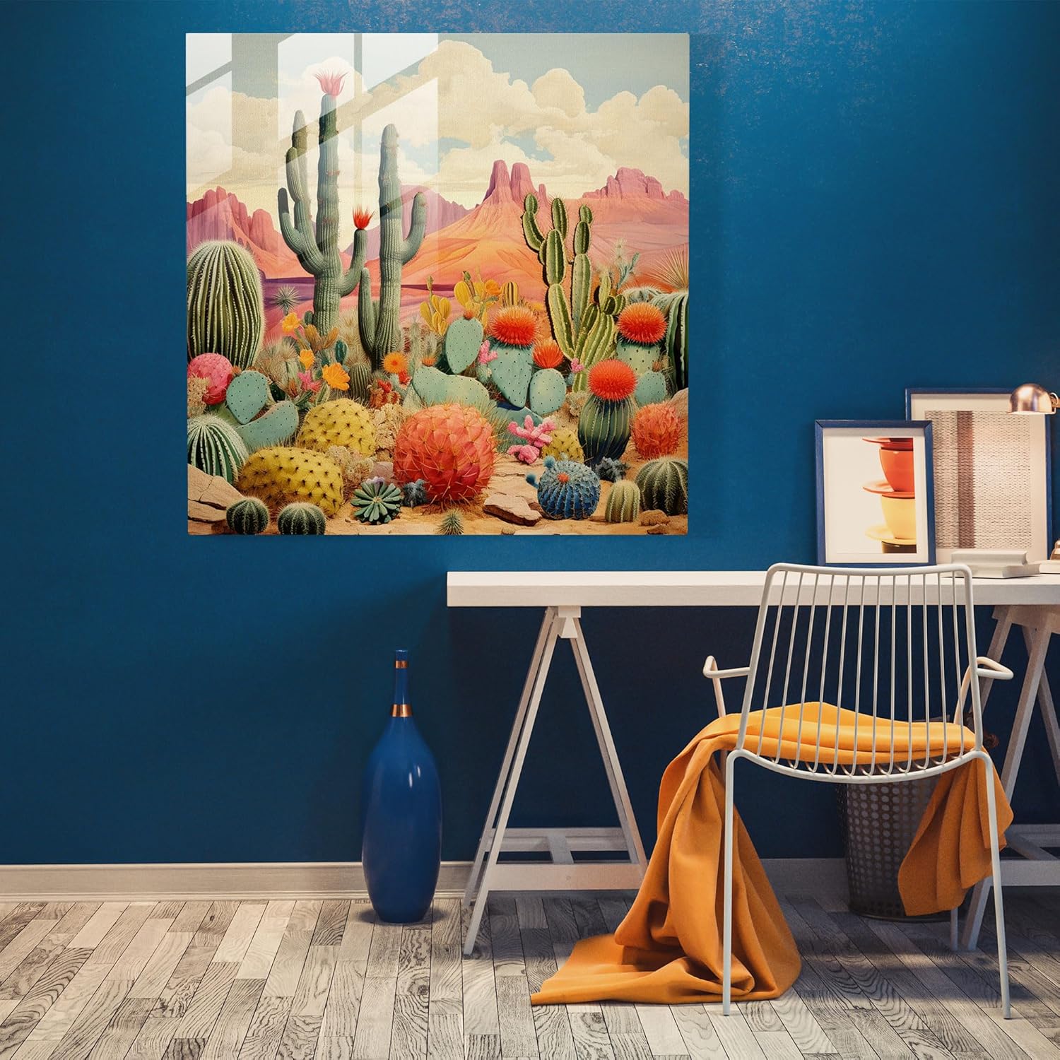 View of Gorgeous Whimsical Desert Cactus Glass Wall Art – Home Wall Art Decor