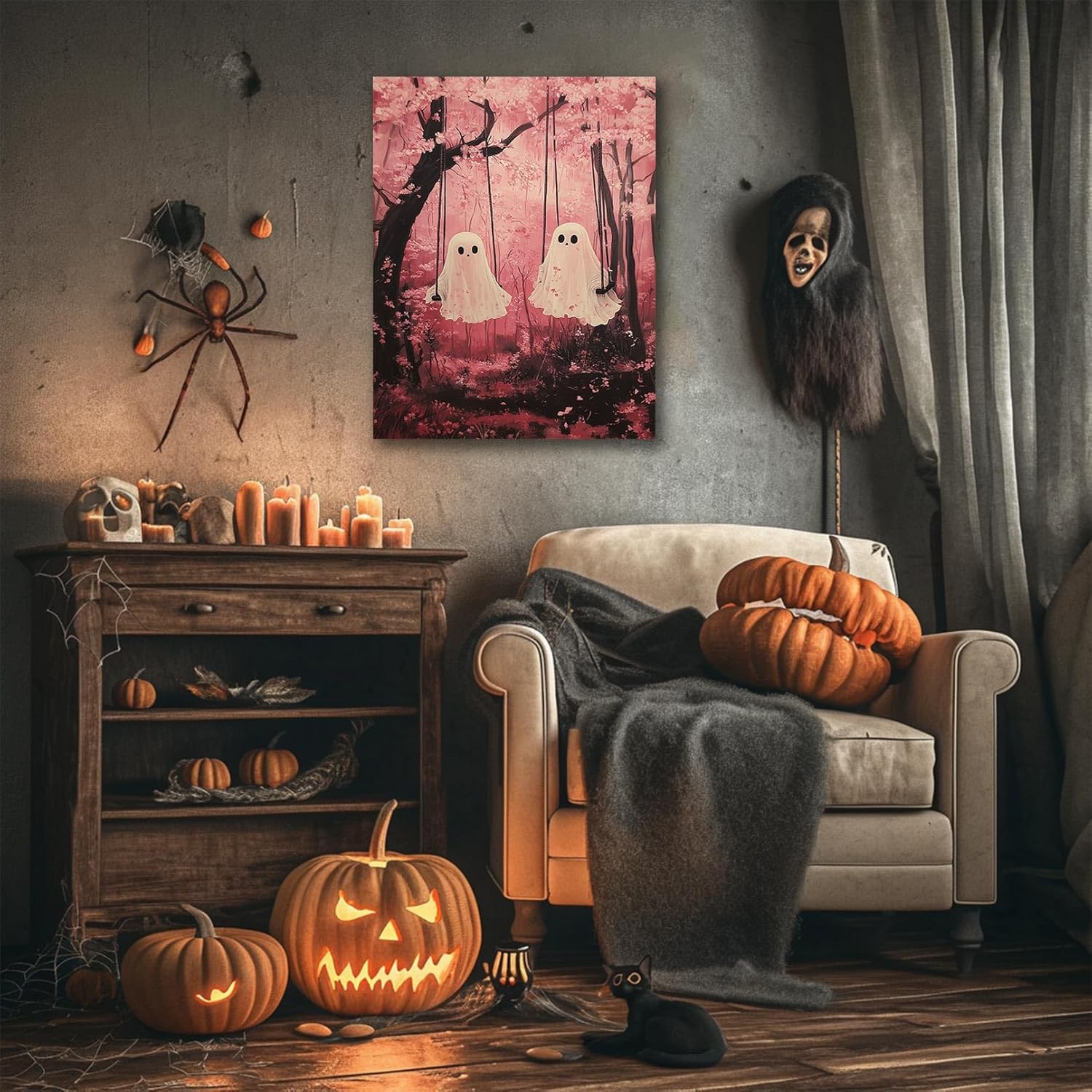 Little Ghost Face Spooky Artwork: Wicked Pink Halloween Wall Decor - Image 2
