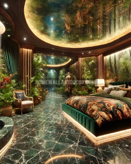 Dream Glam Interior Decorating Idea Featuring a Nature Glam bedroom with a water feature.