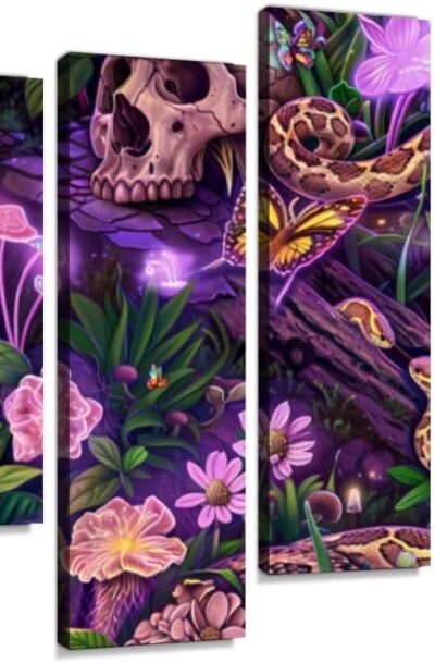 Hypnotic Skulls & Flower Psychedelic Mushrooms Wall Art
