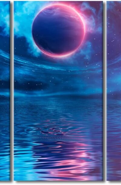 Intriguing Neon Futuristic Fantasy Landscape Wall Art