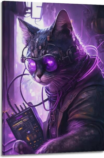 Hypnotic Human Inspired Cyberpunk Cat Wall Art