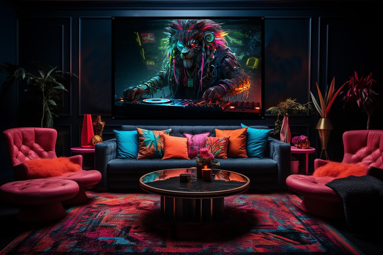 Captivating Psychedelic Blacklight Neon Rasta Lion DJ Cyberpunk Wall ...