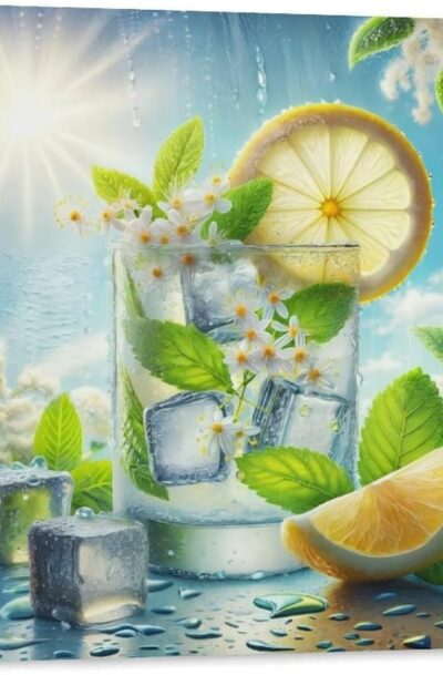 Bright Refreshing Lemon Wall Decor: Fruit Sparkling Water