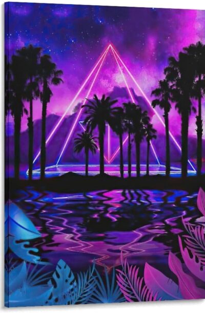 Neon Palms Landscape Synthwave Vaporwave Pyramid Cyberpunk Wall Art
