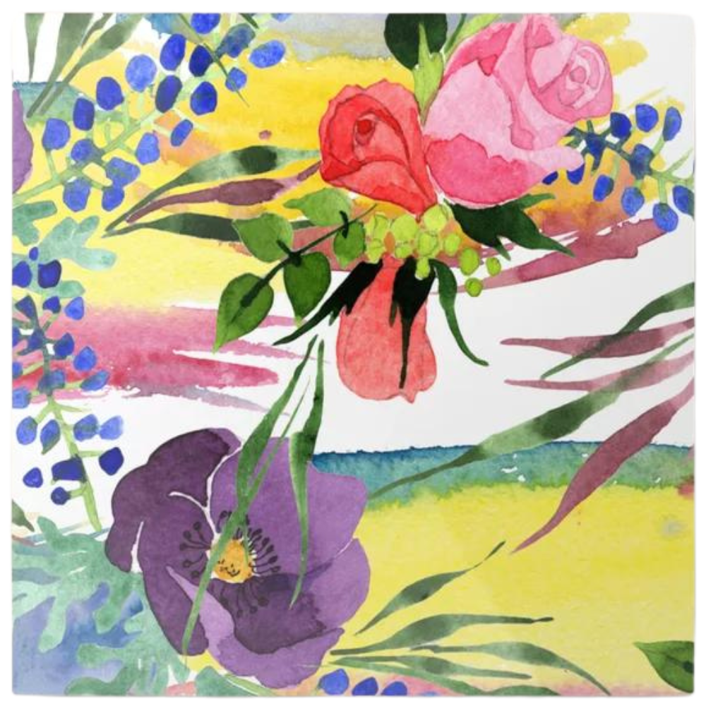 Beautiful Rose and Pansy Floral Watercolor Metal Wall Art