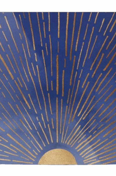 Bold Twilight Blue and Metallic Gold Sunrise Metal Wall Art