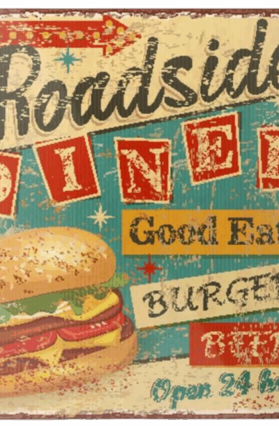 Charming Vintage Roadside Diner Metal Wall Art