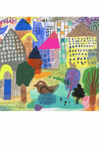 Colorful Mixed Media Neighborhood Wall Art